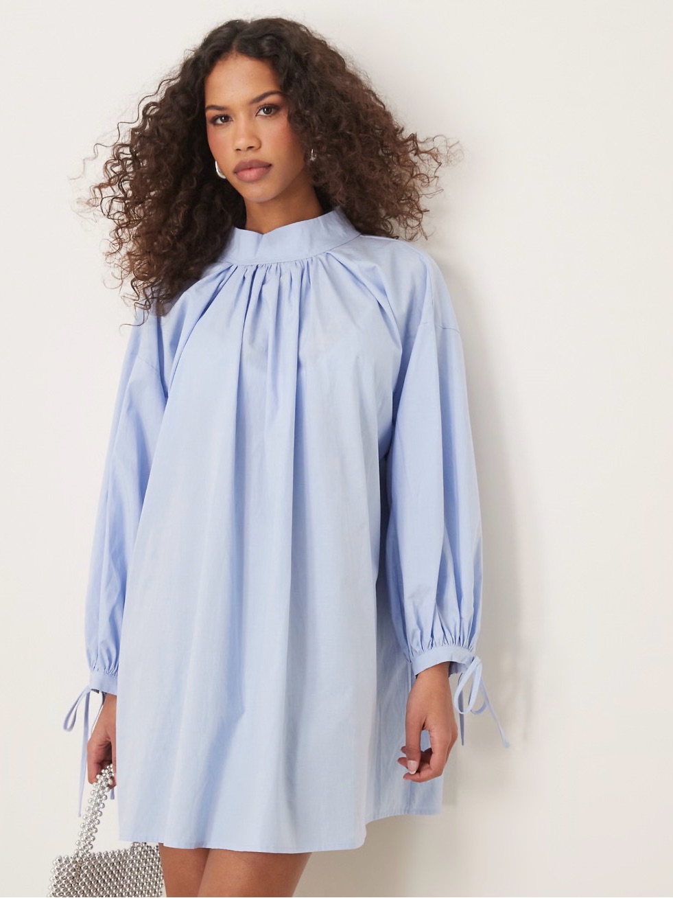 Ghospell Oversized Mini Dress In Powder Blue Size Medium